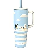 Zak Designs Bluey Sutton Travel Tumbler for On the Go, 30oz Stainless Steel with Vacuum Insulation, Silicone Straw, and Carry Handle for Cold Drinks (Bluey, Bingo, Bandit, Chilli)