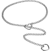Rofusn Slip Chain Necklace Choker for Women: Stainless Steel Punk Heart O-ring Charm Adjustable Lariat Y-Necklace Cuban Chain Jewelry Valentines Halloween