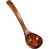 Wooden Ladle Long Handle Spoon For Soup Deep Serving Spoon Large Kitchen Teak Ladles For Cookware Versatile Utensil 10 Inch Smooth Finish Lightweight Natural Texture