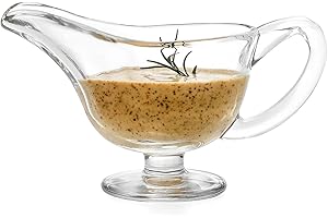 1500° C TABLETOP Classic Glass Gravy Boat with Handle, 10 oz Gravy Boat with Large Pour and Fewer Drips, Gravy Bowl Serving for Dining Holiday, Chrismas, Meals Party, Handmade Restaurant Kitchen Salad Dressing