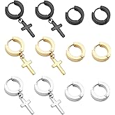 6 Pairs Cross Earrings,Dangle Hinged Stainless Steel Punk Hoop and Stud Fashion Ear Jewelry Party Accessories for Men Women Black Silver Gold Earrings Gifts for Christmass,Valentines Day,Birthday