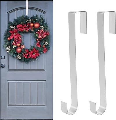 Jsdoin Christmas Wreath Door Hanger 12.5 Inch Metal Front Door Hook 2 Pack White