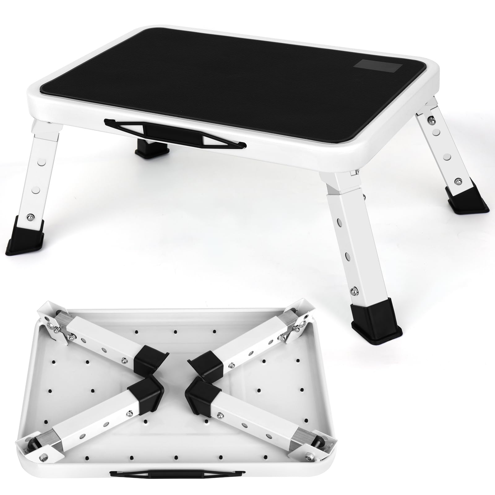 Foldable Step Stool with 3-Step Height Adjustable, Step Ladder with 10" x 15" Non-Slip Platform, Foldable One-Step Stool Ideal for Kitchen, Bathroom, RV, Camping, Office, Living room (White)