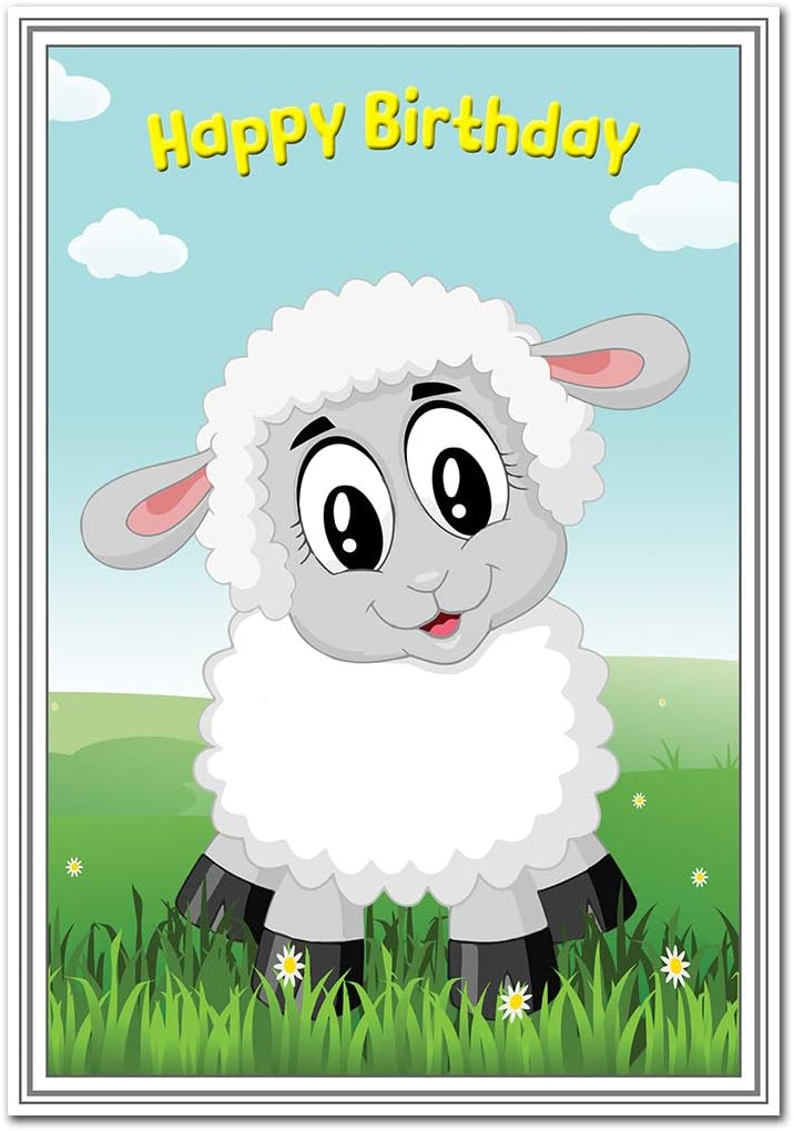Cute Birthday Card for little Boys or Girls, 1 to 5 year old kids, Baby Lamb Cartoon, Happy 1st 2nd 3rd 4th 5th Bdays