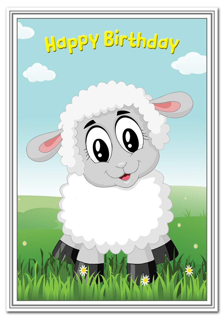 Cute Birthday Card for little Boys or Girls - 1 to 5 year old kids - Baby Lamb Cartoon - Happy 1st 2nd 3rd 4th 5th Bdays - Unique Special Animal Greeting - Blank Inside to write your own Message
