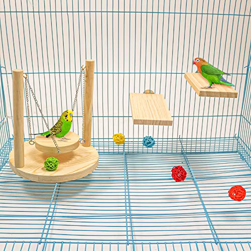 3 Packs Parrot Swing Toys Set,Natural Wood Parakeet Swing Bird Cage Perch Toys Colorful Rattan Balls Chew or Climb,Suitable for Small and Medium Conures, Love Birds, Cockatiels, Macaws, Finches (H01)