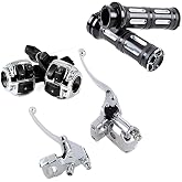 Astra Depot Chrome 1" Handlebar Switches Levers Grips Kit for Harley | Motorcycle Control Horn On Off Switch Turn Signal Headlight Lamp Hydraulic Master Cylinder Billet Aluminum Rubber Hand Grips