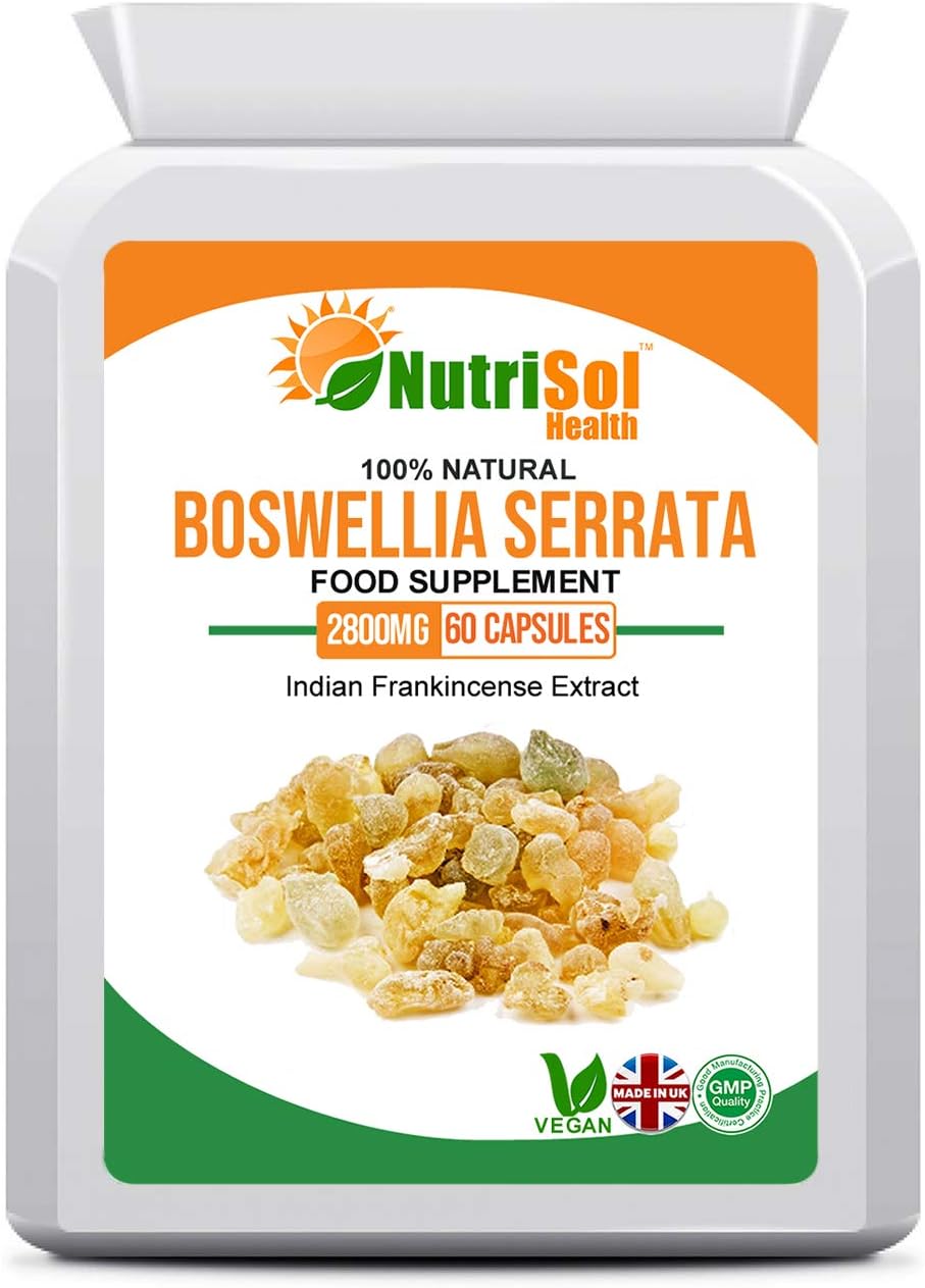NutriSol Health Boswellia Serrata (65% Boswellic Acid) 2800mg 60 Capsules | Indian Frankincense Extract | Easy to Swallow Vegan Capsules | 100% Natural GMP Quality Food Supplement Made in The UK
