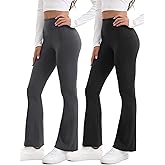 Shgiloo 2 Pcs Fleece Lined Flare Leggings with Pockets for Women High Waisted Thermal Winter Warm Yoga Pants for Workout