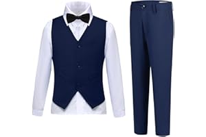 DOISPON Boys Suits Slim Fit 4 Piece Formal Dresswear Suit for Kids Tuxedo Wedding Set Toddler Boy Dress with Vest Shirt Pants and Tie