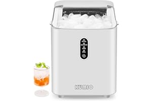 KUMIO Ice Makers Countertop, Portable Ice Maker with Self-Cleaning, 8 Cubes/9 Mins, 26.5Lbs/24Hrs, Ice Machine with Scoop and Basket, 2 Sizes of Bullet Ice for Home Office Bar Party