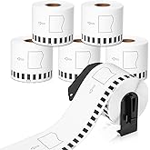 Labelife Compatible Brother DK2205 (2.4 in X 100 Ft) Continuous Label Tape DK-2205 Shipping Address Labels, for Brother QL-800 QL-720NW QL-810W QL-820nwb Label Printer - 6 White Paper Rolls + 1 Frame