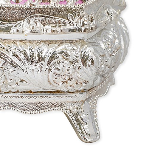 Pink and Silver Tone with Swarovski Crystals Metal Heart Jewelry Music Box Plays Bolero
