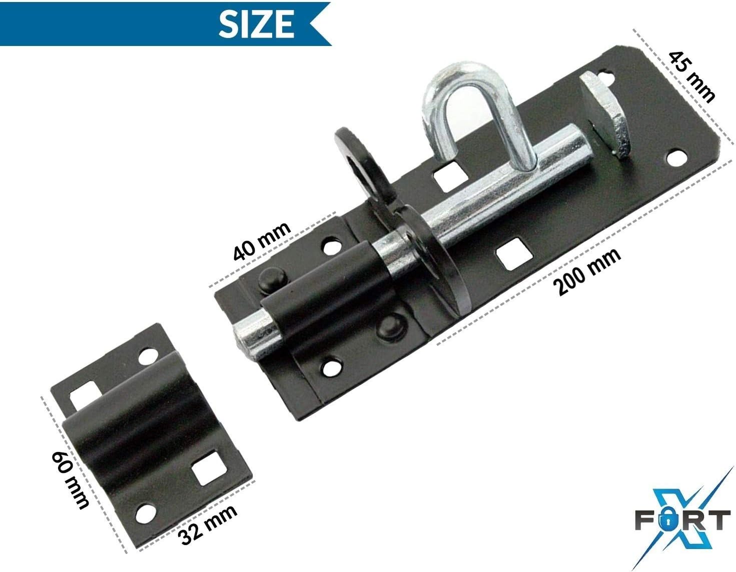 XFORT® 2 Pack Brenton Strong Sliding Lockable Padbolt 200mm (8") Ideal for use with Shed Doors Gates and Outhouse Doors (200mm, Black) - Image 5