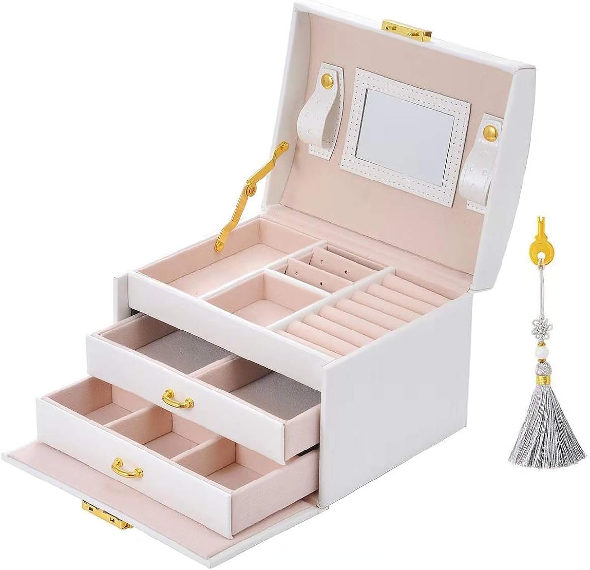 EMANIS Jewellery Box, 3 Layers PU leather jewelry storage box with