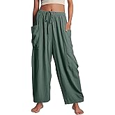 Flygo Women's Wide Leg Pants Summer Casual Loose Fit Beach Palazzo Harem Pants with Pockets