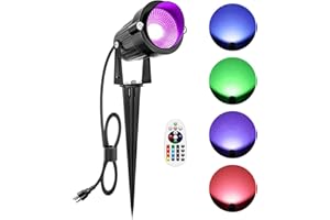 ZUCKEO Christmas Spotlights Outdoor LED Spot Lights for Yard, 10W RGB Color Changing Landscape Lights 120V Waterproof Spotlight with Plug & Remote for House Garden Path Tree Decoration(1Pack)