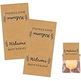 Welcome Enjoy Your Stay Kraft Stickers,Safe Secure Tamper Evident Labels,Tamper Resistant Stickers,Baking Gift Box Seals for Hotel Motel,3 * 1.5Inch,180 Pcs