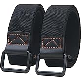 INITIAL LEAF Canvas Belt Men Black Fabric Cloth Belts Women Metal Double Ring No Hole Waist Belt for Shorts, Jeans, Pants