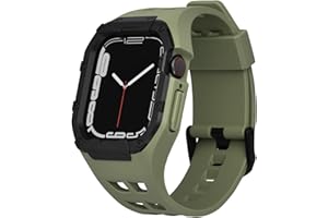 Nereides Compatible with Apple Watch Band 45mm 44mm, for iWatch Band Series 9/8/7/6/5/4/SE/SE2, Rugged Heavy Duty Case with Strap, Shockproof PC Frame Bumper Case for Men (Army Green)