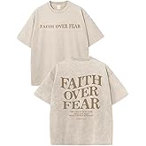 KEEVICI Boys Faith Over Fear Shirt Christian Jesus T Shirts for Kids Bible Verse Religious Graphic Tees Acid Wash Tshirt