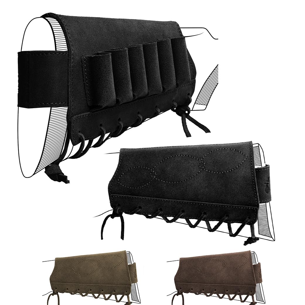 Tourbon Hunting Buttstock Pouch Black Elastic 12 Gauge Shotshell Holder