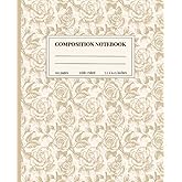 Vintage Floral Composition Notebook - Aesthetic Wide Ruled Journal for Writing, Planning and Note-Taking, Perfect for School and Work | 7.5 x 9.25 in 110 Pages