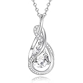 FANCIME TimelessTie Birthstone Necklace for Women White Gold Plated Sterling Silver Ribbon Design Jewelry Knot Pendant Fine Jewelry Gemstone Anniversary Birthday Graduation Mothers Day Gifts for Women Wife Mother Her