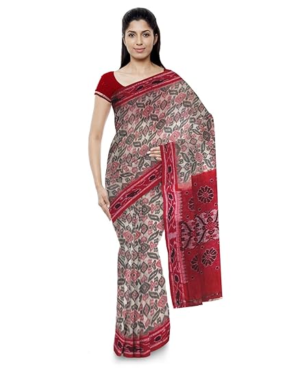 Odisha handloom Sambalpuri Handloom Womens Cotton Saree (Red & Beige)