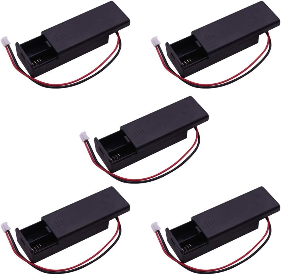 DIYmalls 3V 2 AAA Battery Holder Pack Case Cover Storage Box with on/off Switch PH2.0 Male Connector Cable 14cm for Arduino Microbit (Pack of 5)