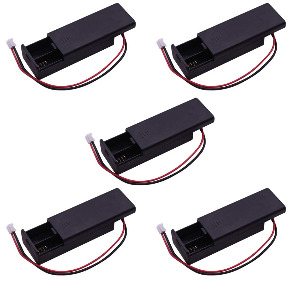 DIYmalls 3V 2 AAA Battery Holder Pack Case Cover Storage Box with on/off Switch PH2.0 Male Connector Cable 14cm for Arduino Microbit (Pack of 5)