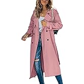 Makkrom Women's Double Breasted Long Trench Coat Windproof Classic Lapel Slim Overcoat with Belt