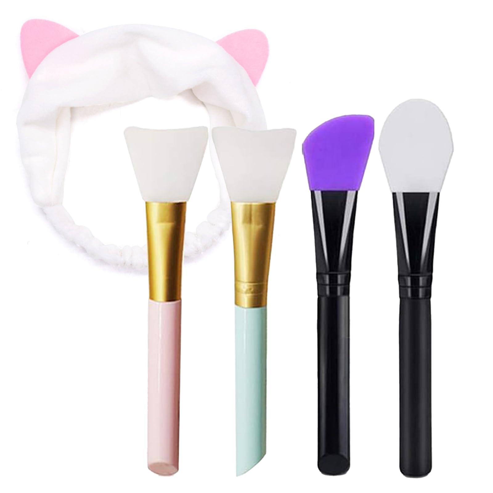 4 Pieces Facial Mask Brush, Facial Mud Applicator, with 1 Cute Hair Ties