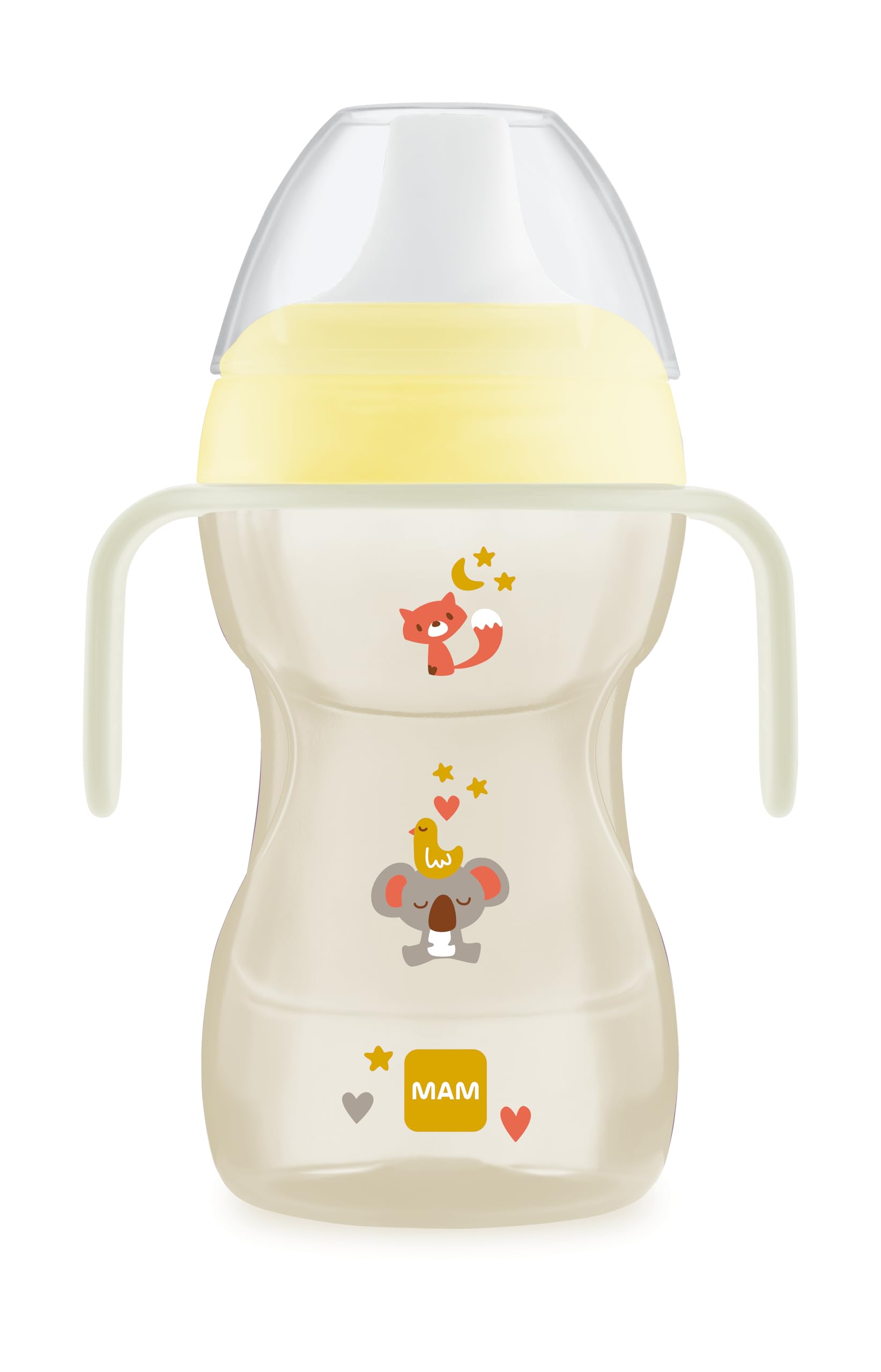 MAM Learning Cup, from 8 Months, 270 ml, for Transition to Normal Cup, Hard Spout with Removable Anti-Spill Valve, with Glow-in-the-Dark Handles, Neutral Pack of 1