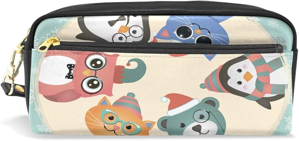 Amazon Samau ペンケース 筆箱 おしゃれ 大容量 動物柄 クマ 猫 ペンギン クリスマス ペンポーチ 革 スリム 高校生 中学生 小学生 女の子 男の子 化粧ポーチ 多機能 文房具 プレゼント対応 ペンケース 文房具 オフィス用品