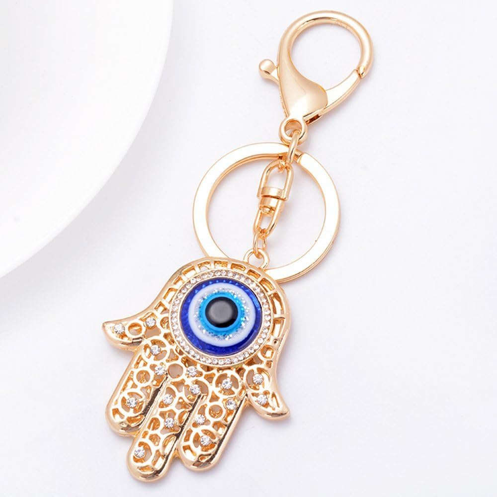 LivelyBuy Hamsa Hand Amulet Golden Keychain Eye of Fatima Lovely Talisman Khamsa Symbol Pendant Evil Eye Keyring Brings Luck and Protect Spiritual Gift