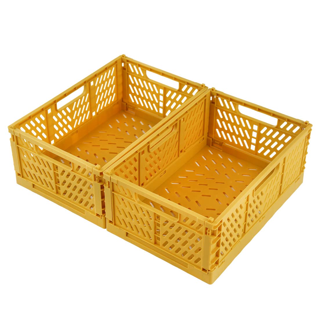 Spesh 2 Pcs Collapsible Storage Boxes Stackable Storage Baskets Folding Plastic Crates Foldable Crate Bins with Handles for Desk,Shelf,Cupboard(Yellow,30*20*12cm)