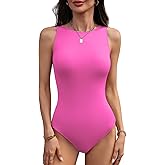 Mobeso Women's Crew Neck Sleeveless Bodysuit Seamless Double-Lined Stretchy Tank Top Bodysuits for Women Home Work Date Wear