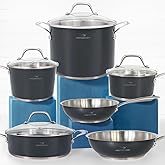 HOMICHEF 10-Piece Nickel Free Stainless Steel Cookware Set Navy Gray - Nickel Free Stainless Steel Pots and Pans Set - Healthy Non-Toxic Induction Cookware Sets