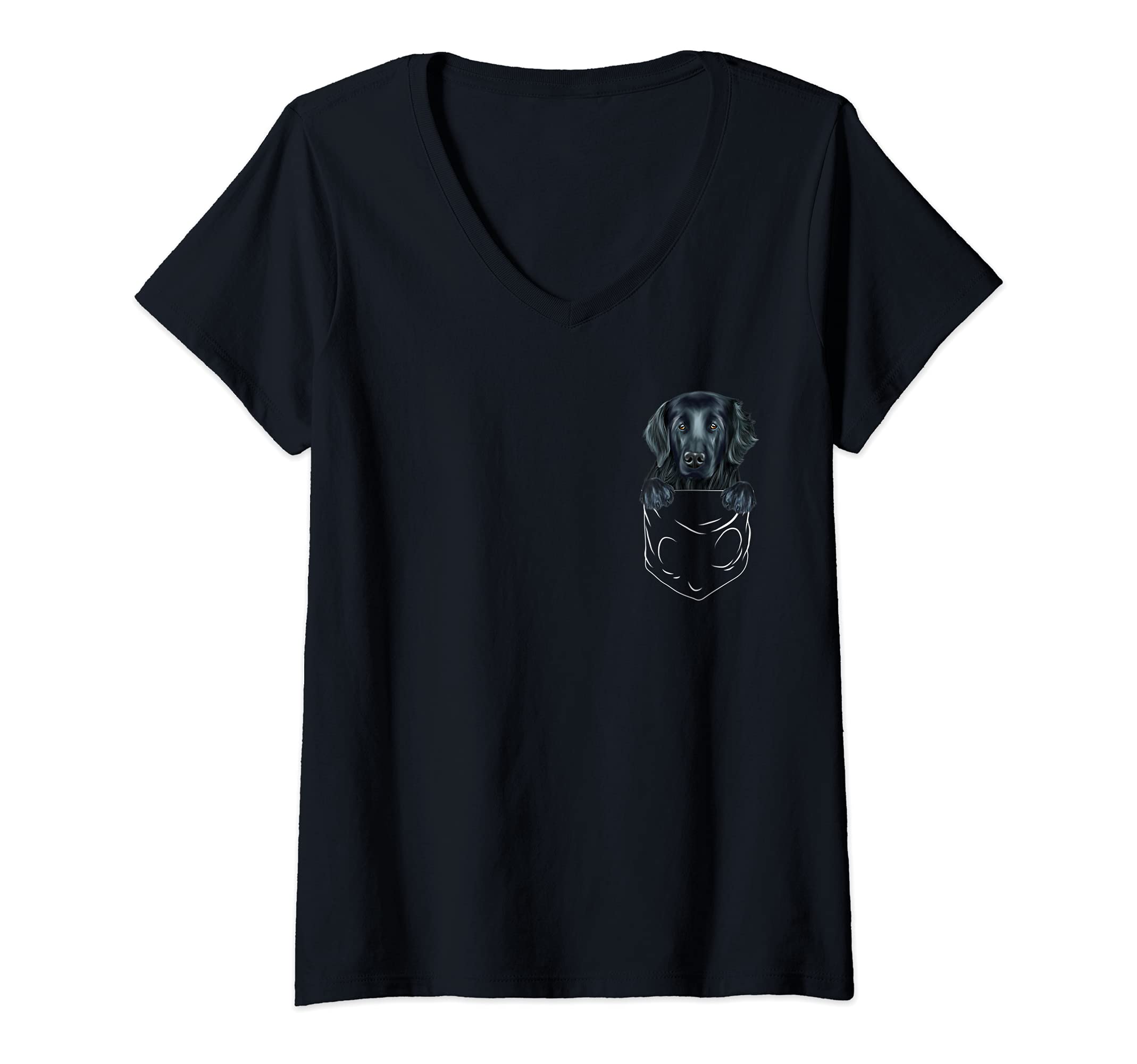 Womens Dog In Pocket Flat-Coated Retriever Funny Dog Lover V-Neck T-Shirt