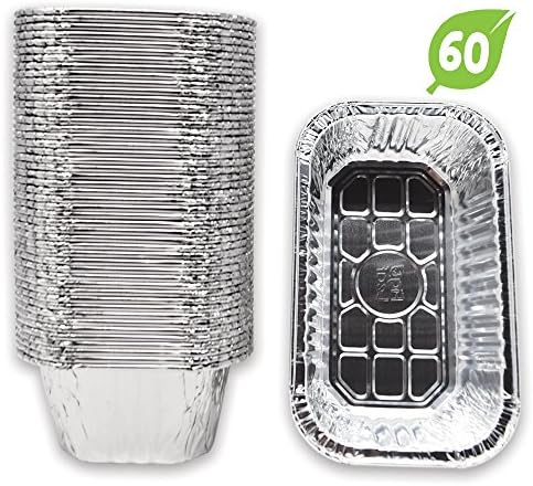 Fig & Leaf (60 Pack) Premium 1-LB Small Loaf Baking Pans l Size 6.1" x 3.7" x 2.0" Mini Bread Pan l 28 Gauge l Top Baker's Choice Disposable Aluminum Foil for Cakes Meatloaf Lasagna Oven Safe Sturdy
