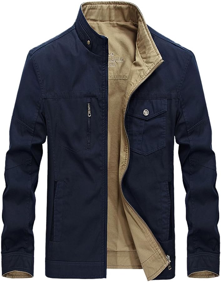 Sun Lorence Men's 100% Cotton Jacket & Coats Casual Reversible Military Windbreaker