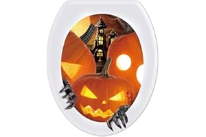 TOARTI The Halloween Toilet Lid Sticker-32x39cm,Halloween Decorations, Pumpkins Castle Skeleton Hand Decals, Creative Modern Halloween Theme Restroom Bathroom Decal Seat Toilet Lid Cover Decor