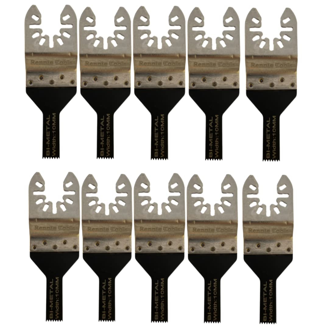 Pack of 10 x 10mm Wide Bi-Metal Multitool Blades for Wood, Nails, Non-Ferrous Metals. Compatible with Dremel Fein Multimaster Makita Stanley Worx Dewalt Multi Tool Etc Oscillating Multi Tool Blade