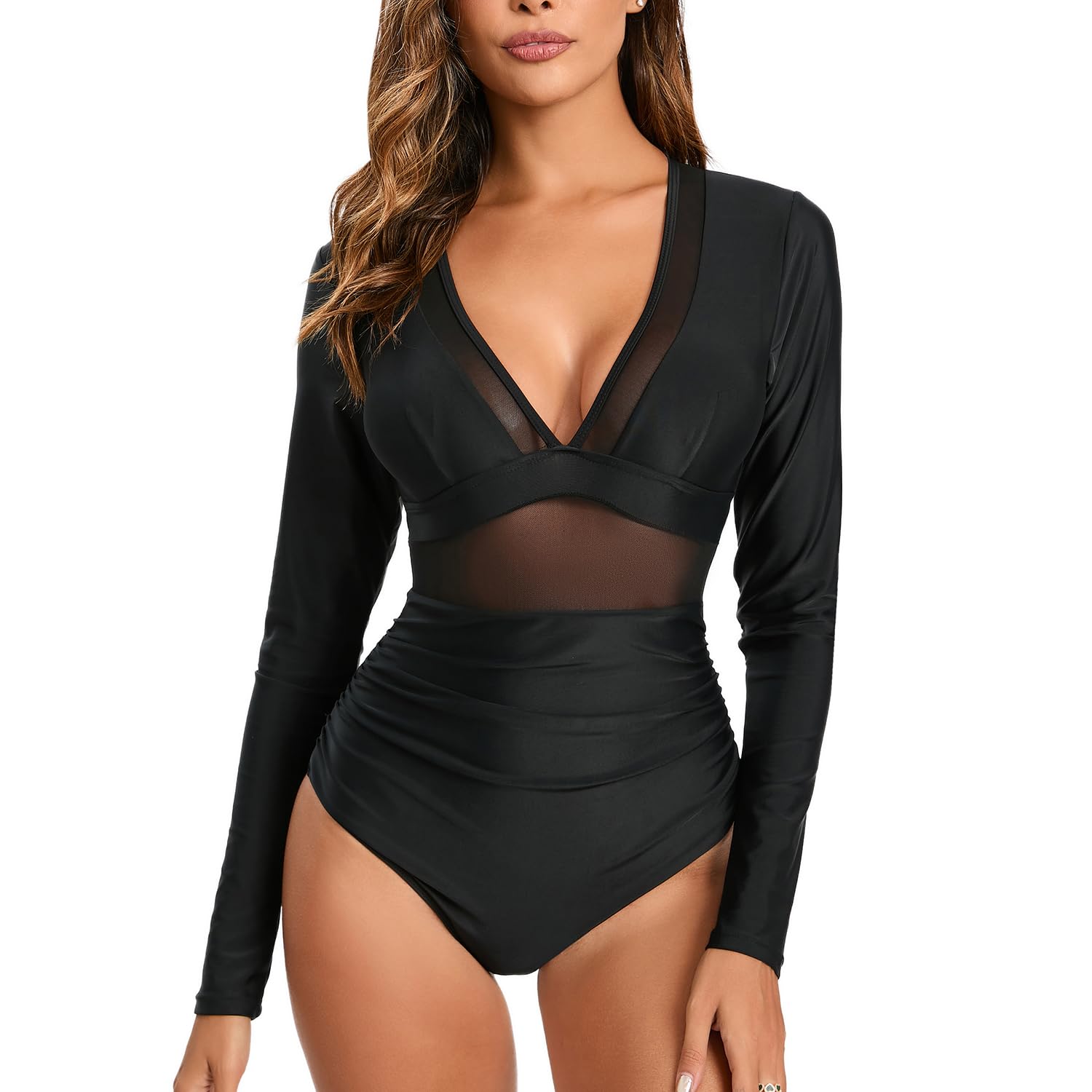 Photo 1 of ** UNKNOWN SIZE*** NESY Women's Long Sleeve Rash Guard Swimsuits One Piece Bathing Suit UV Protection Surfing Suit Zipper Printed Swimwear