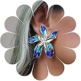 Erimberate Bohemian Enamel Flower Stud Earrings Blue Enamel Flower Petal Earrings Large Metal Flower Earrings Exaggerated Flower Earrings Jewelry for Women Gifts