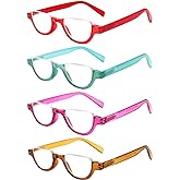 4 Pairs of Colorful Fashion Half Moon Frame Reading Glasses Spring Hinge Male and Female Readers