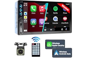 LEADFAN Double Din Car Stereo with Wireless Carplay,Wireless Android Auto,7 inch Touch Screen Radio with Backup Camera,Bluetooth Car Audio Receiver,Mirror Link,SWC,FM/USB/AUX/Subwoofer