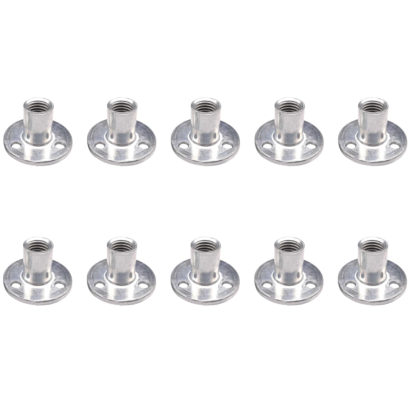 Leliafleury 10Pcs Brad Hole Tee Nuts M12 Female Thread Carbon Steel T-Nuts Flange Nuts Round Base Screw-in Tee Nuts for Fixing Connection Furniture