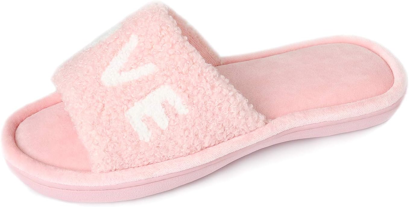 BCTEX COLL Women's Memory Foam Open Toe House Slippers with Arch Support and Embroidery